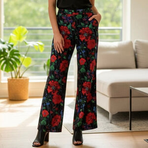 MS MIN SILK BLEND FLORAL WIDE LEG TROUSER PANTS SIZE 2 NWT